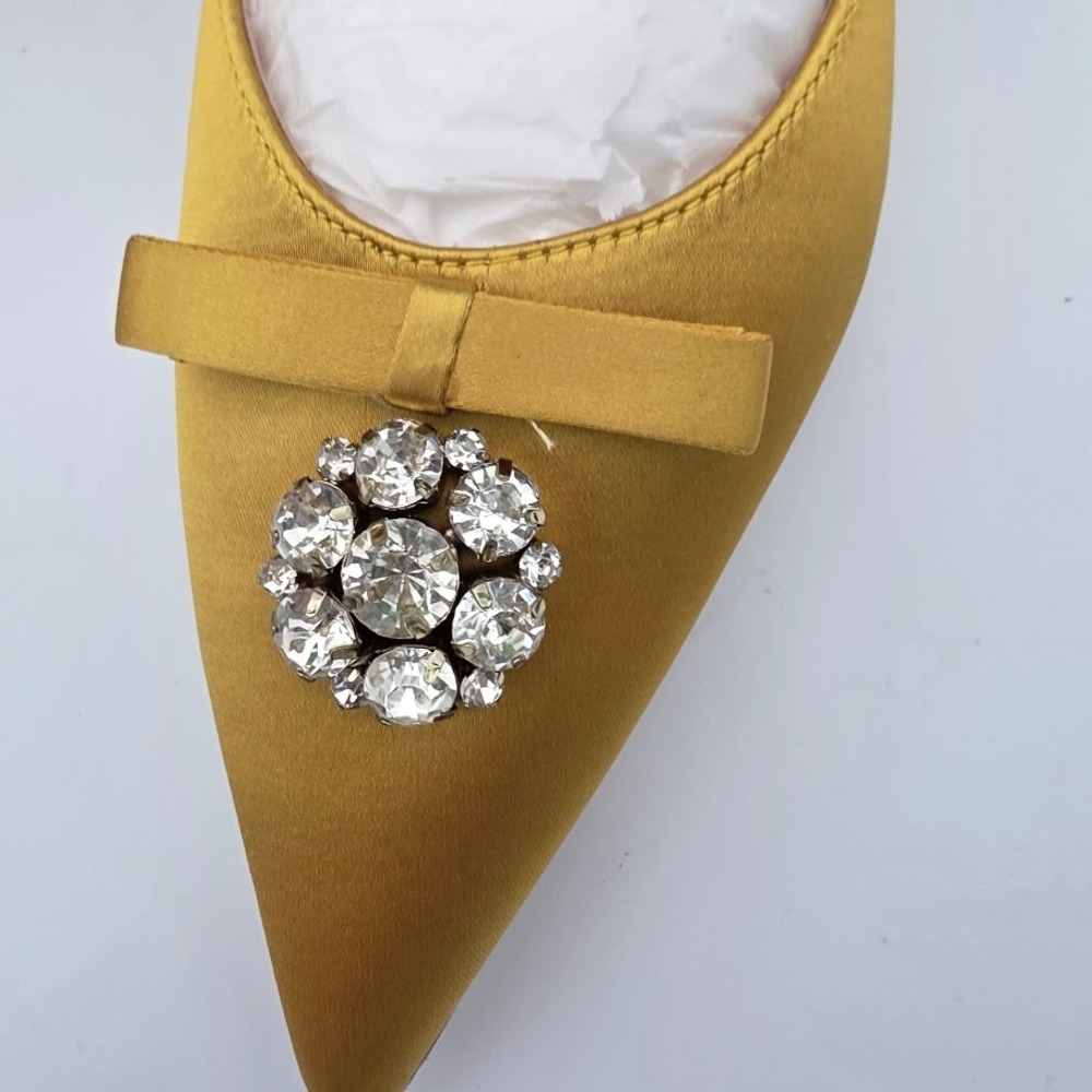 Kate Spade Darlene Mules Women 6.5 Yellow Satin Crystal Bow Kitten Heel S4101115 - Picture 2 of 5